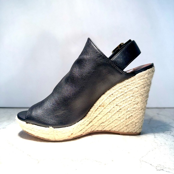 Steve Madden Black Leather and Jute Wedge Platform Shoe. Madden Corizon. Size 8. - Picture 1 of 10